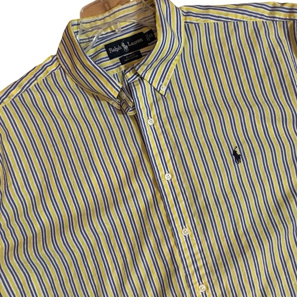 Ralph Lauren Shirt Men XL Blake/Button Down Long Sleeve Yellow/Blue White Stripe - Picture 1 of 11